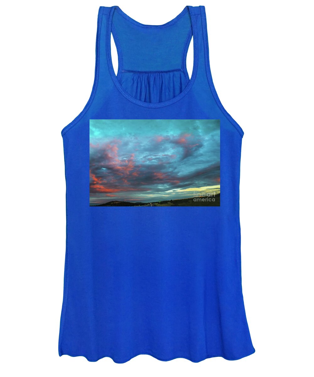 Vibrant Women's Tank Top featuring the digital art Driving into the Sunset by Susan Vineyard