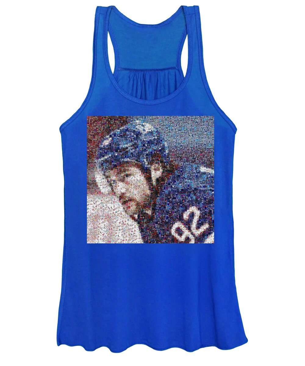 Jonathan Drouin 92 Montreal Canadiens Habs Cards Hockey Sports Mosaic Center Quebecois Collage Portrait Women's Tank Top featuring the mixed media Drouin in blue jersey by Hockey Mosaics