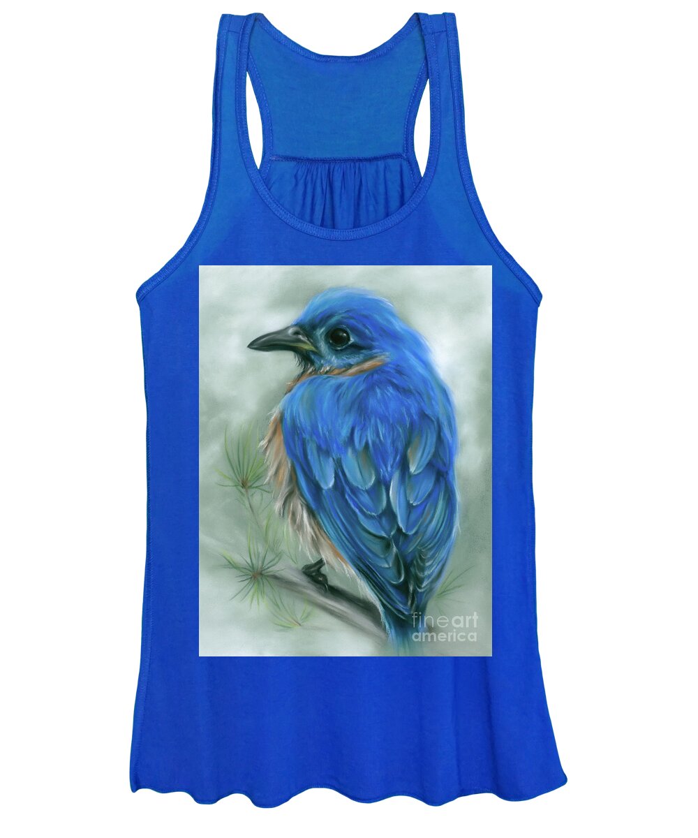 Bird Women's Tank Top featuring the painting Eastern Bluebird on a Pine Branch by MM Anderson