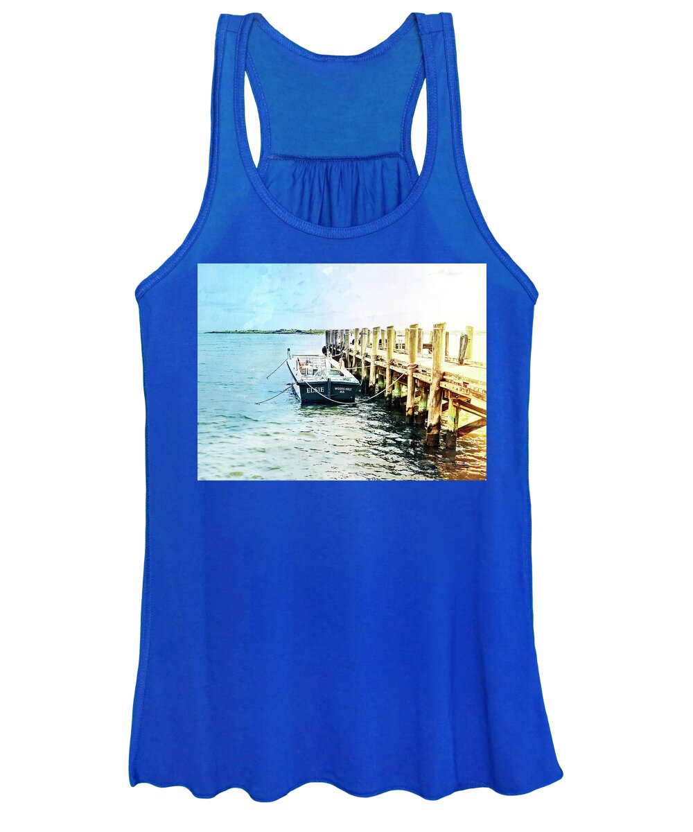 Cape Cod Women's Tank Top featuring the mixed media Elsie on the Water by Marianne Campolongo