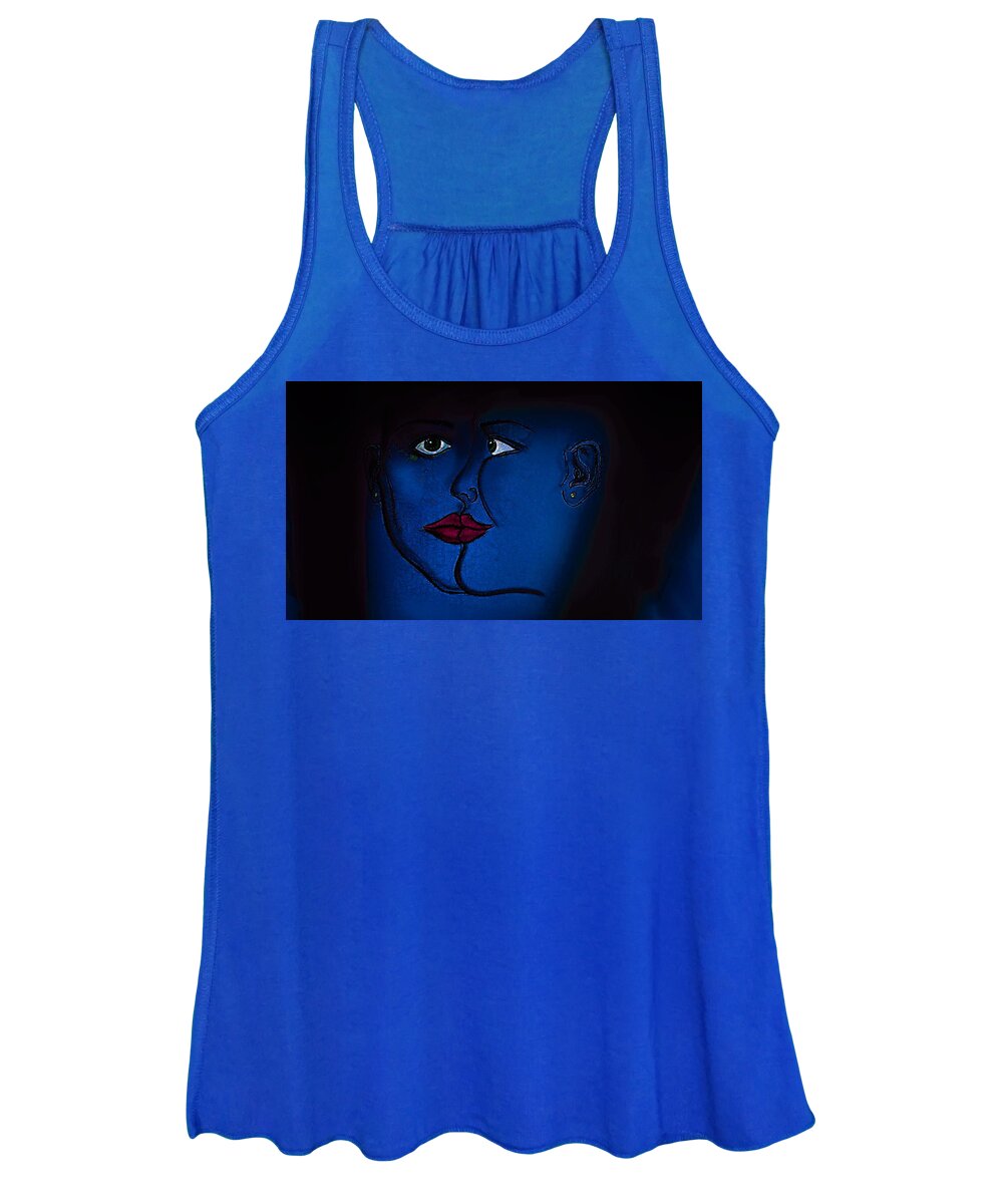 Modern Abstract Women's Tank Top featuring the drawing Faces The Blues by Joan Stratton