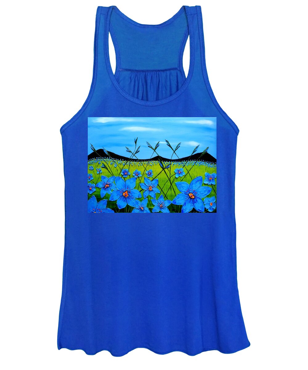 Wildflowers Women's Tank Top featuring the painting Field Of Blue Flax Flowers #4 by James Dunbar