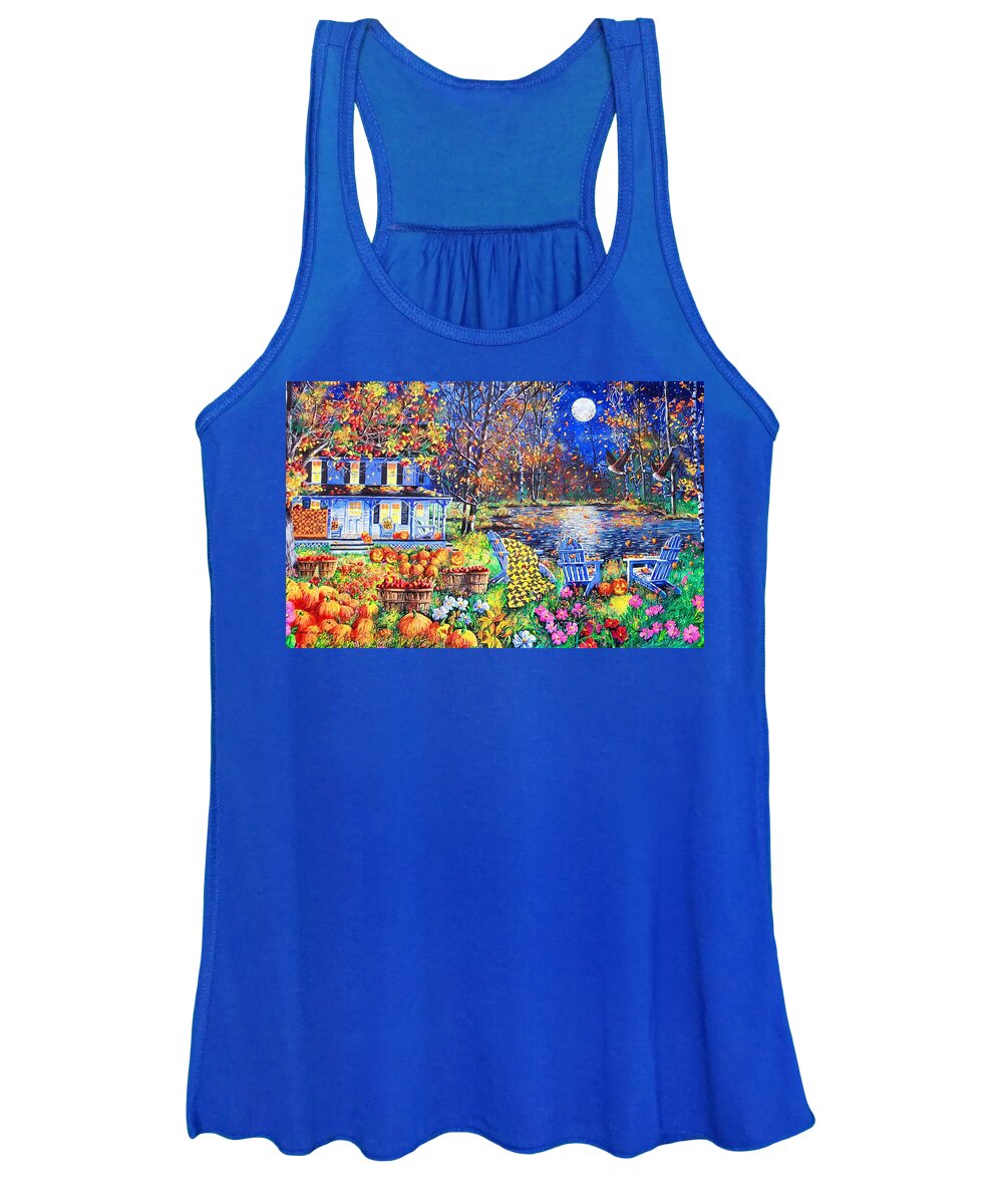 Harvest Moon Featuring A Full Moon On A Halloween Evening Women's Tank Top featuring the painting Harvest Moon by Diane Phalen