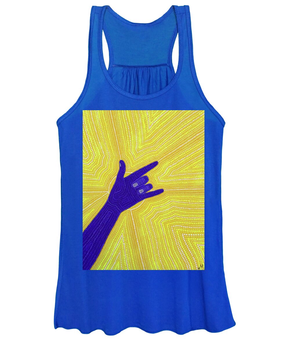 Collaboration Women's Tank Top featuring the painting I Love You - Asl - Royal Purple And Gold by M E