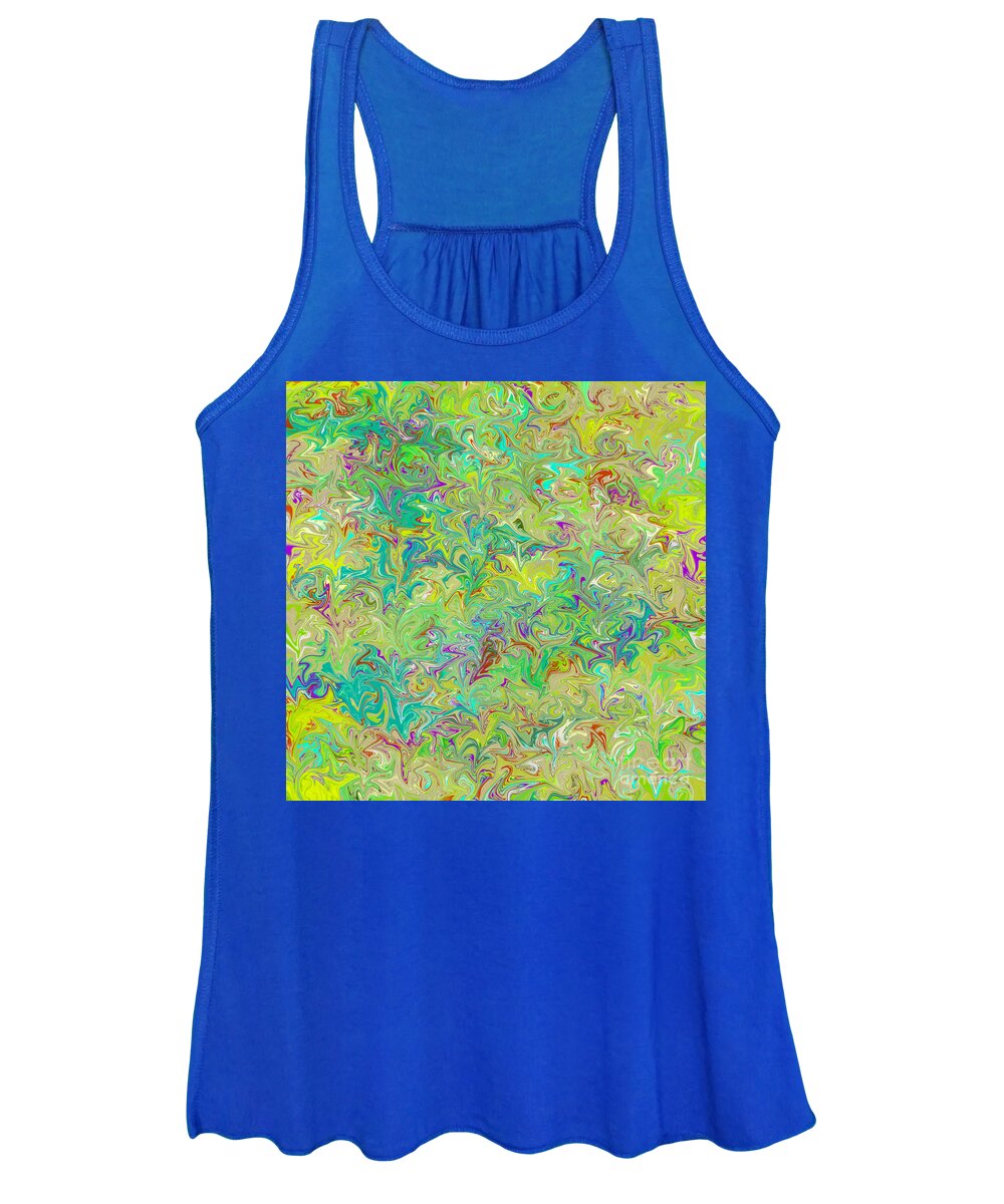 Textile Women's Tank Top featuring the digital art Marbled Paper in Greens and Blues by Susan Vineyard