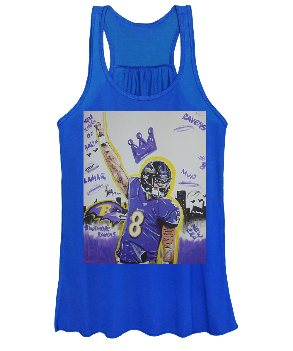 Lamar Jackson Women's Tank Top featuring the painting New King of Baltimore by Antonio Moore