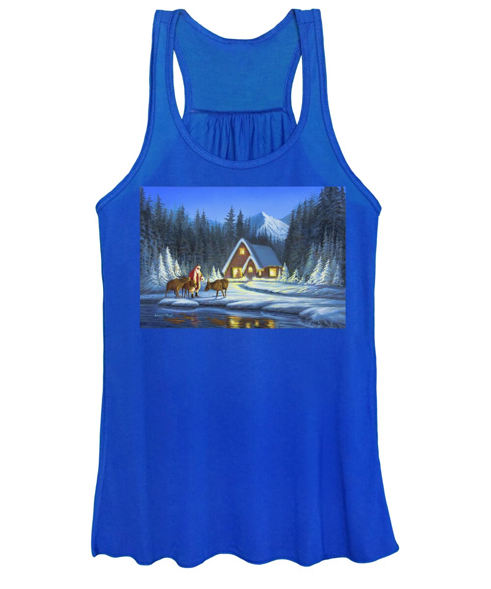 Santa Women's Tank Top featuring the painting North Pole Hideaway by Anthony J Padgett