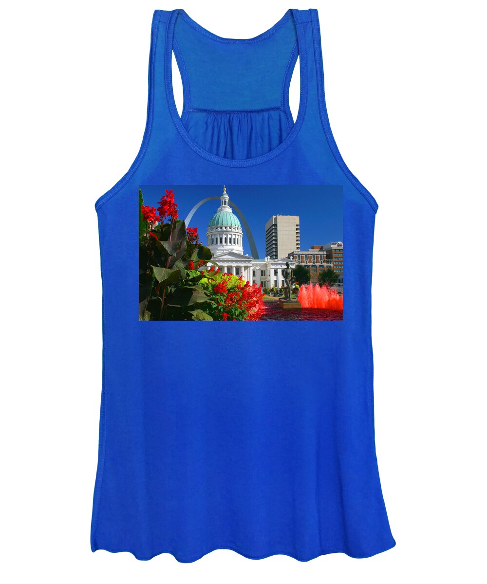 Architecture Women's Tank Top featuring the photograph Old Courthouse Gateway Arch Fountain St Louis by Patrick Malon
