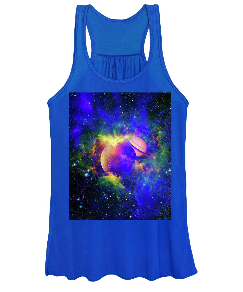 Outer Space Women's Tank Top featuring the digital art Planets Obscured in a Nebula Cloud by Don White Artdreamer