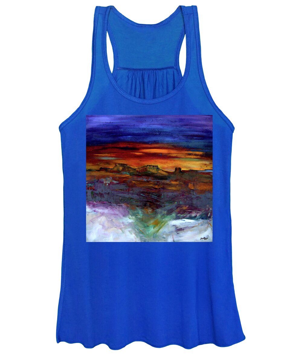 Landscape Women's Tank Top featuring the painting Pruple Sky by Jim Stallings