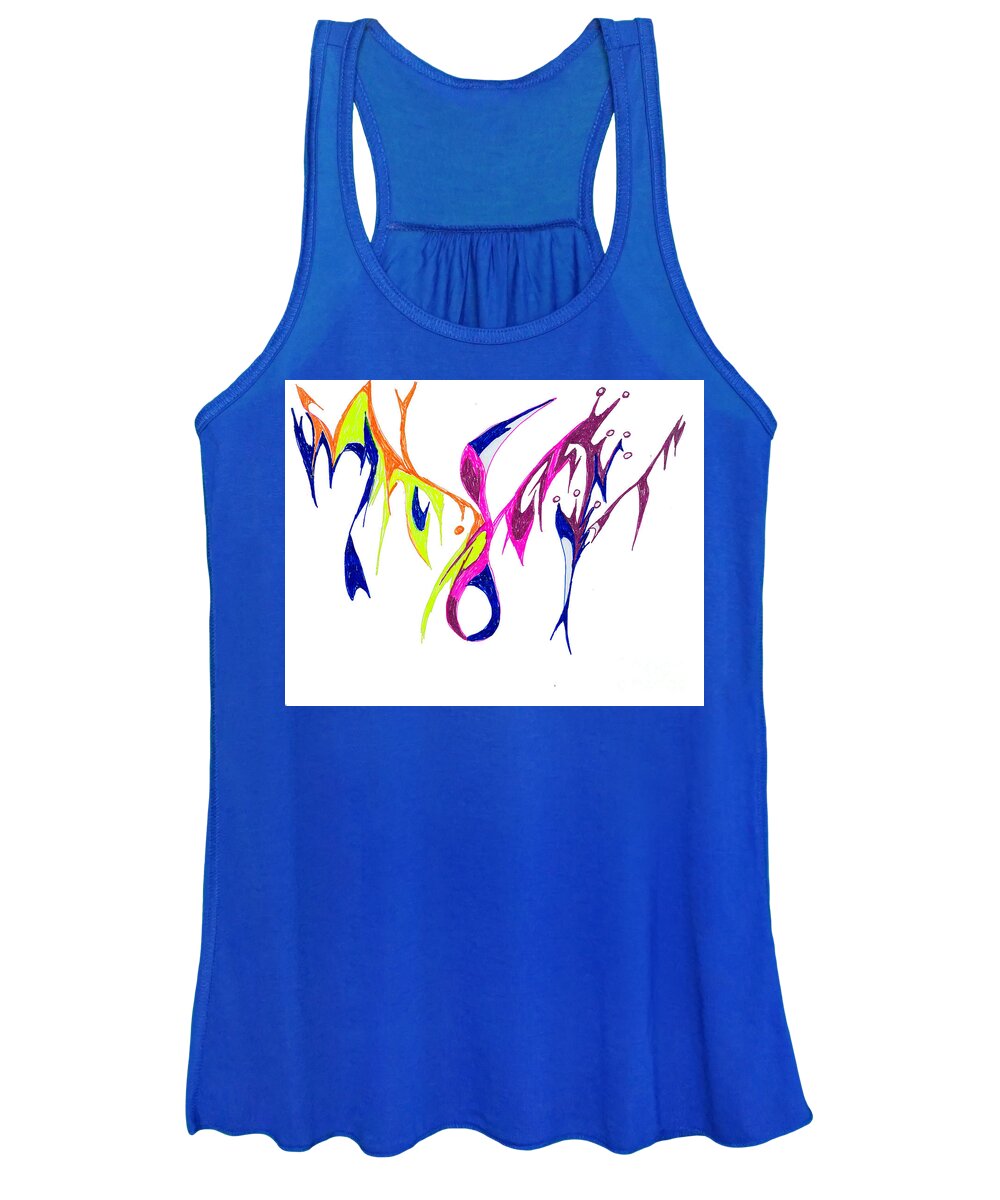 Abstract Women's Tank Top featuring the drawing Rainbow Etchings by Mary Mikawoz