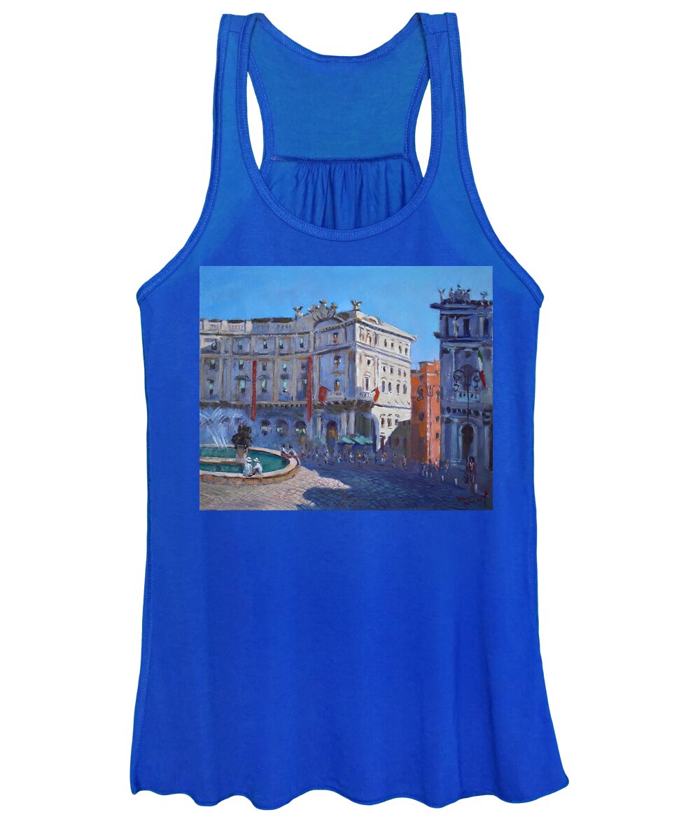 Rome Women's Tank Top featuring the painting Rome Piazza Republica by Ylli Haruni