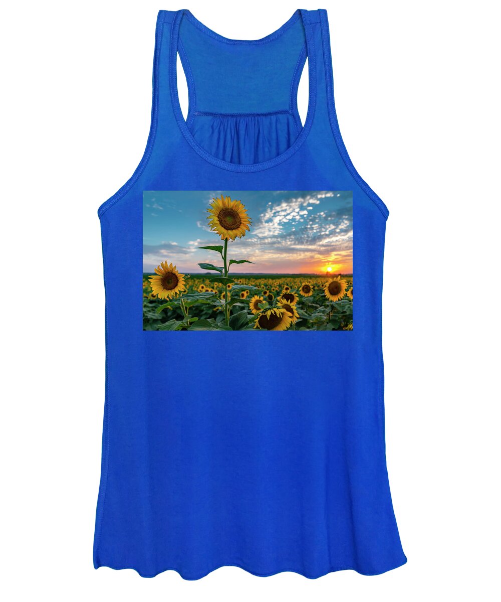 Landscape Women's Tank Top featuring the photograph Sunflowers at Sunset by Michael Smith