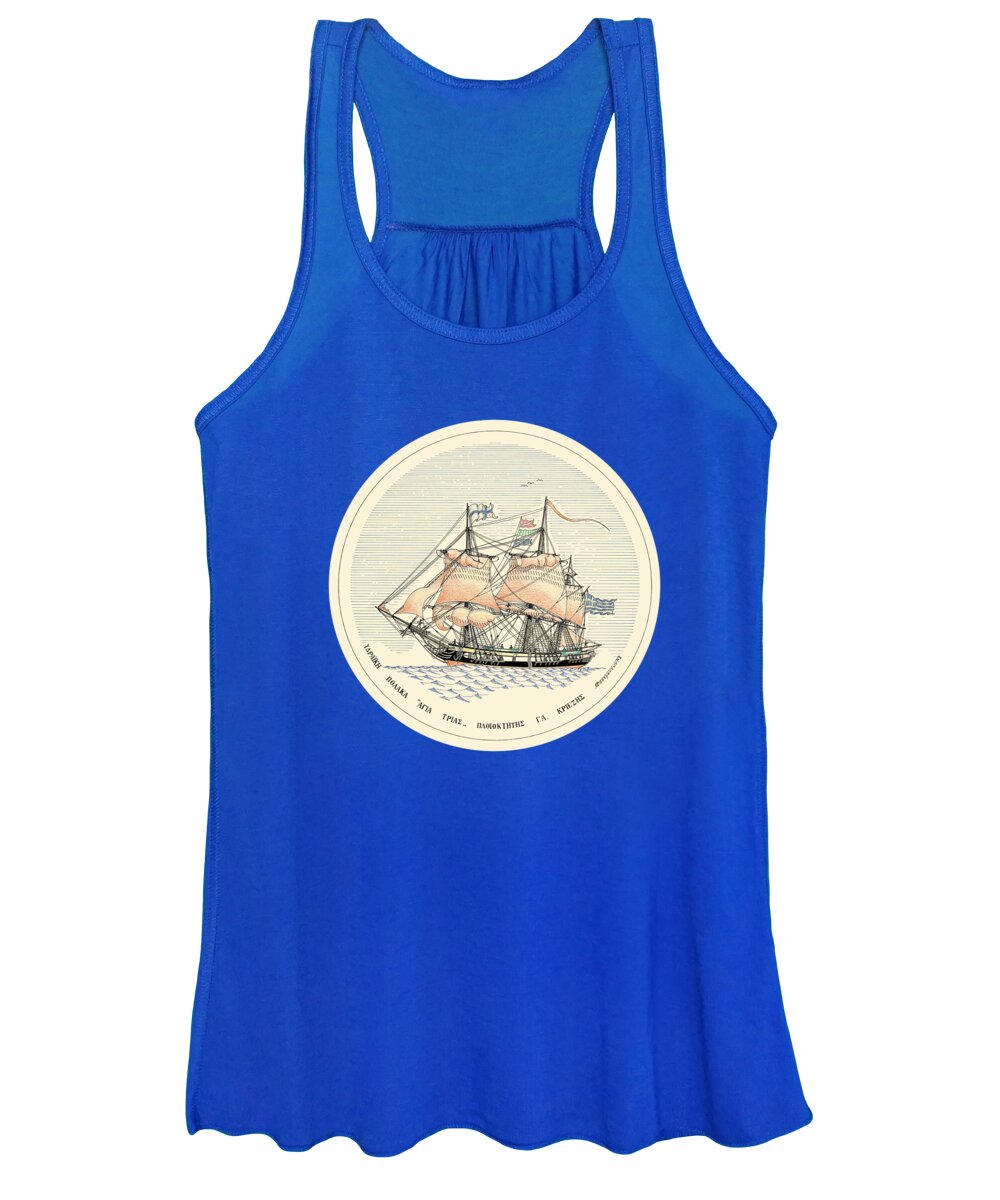 Historic Vessels Women's Tank Top featuring the drawing The polacca Agia Trias - 1810 miniature with colored border by Panagiotis Mastrantonis