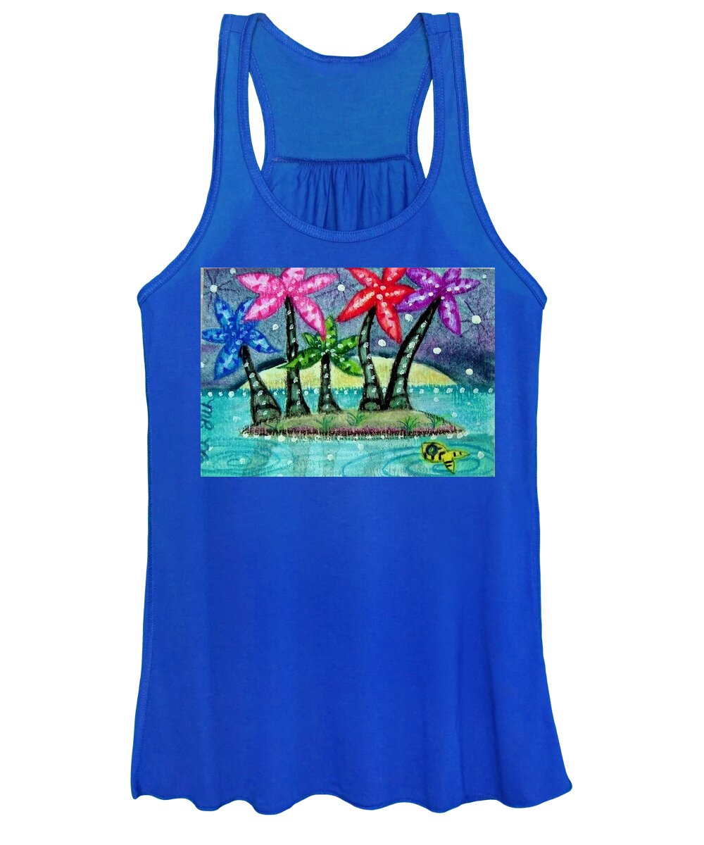 Tropical Women's Tank Top featuring the painting Tropical Island by Monica Resinger
