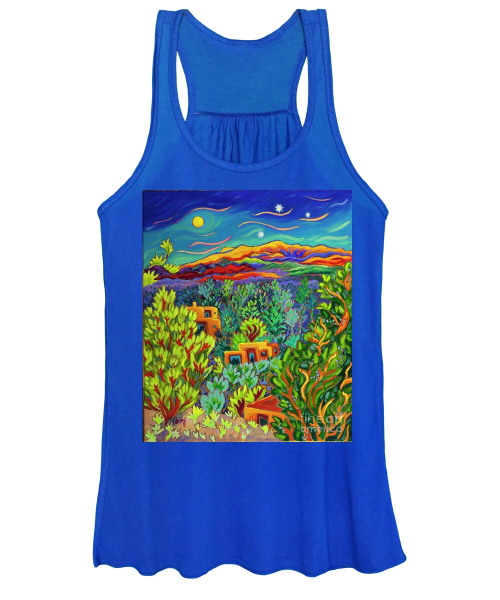 Night Scene Women's Tank Top featuring the painting Under the Spell of Three Stars by Cathy Carey