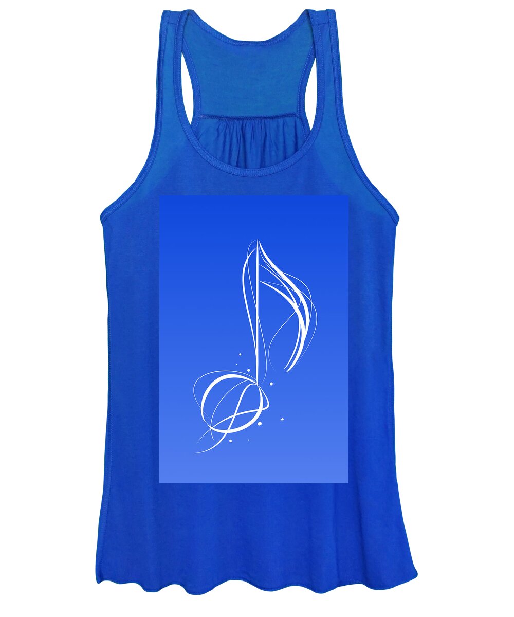 Line Work Women's Tank Top featuring the painting White Musical Note on Electric Blue by Sannel Larson