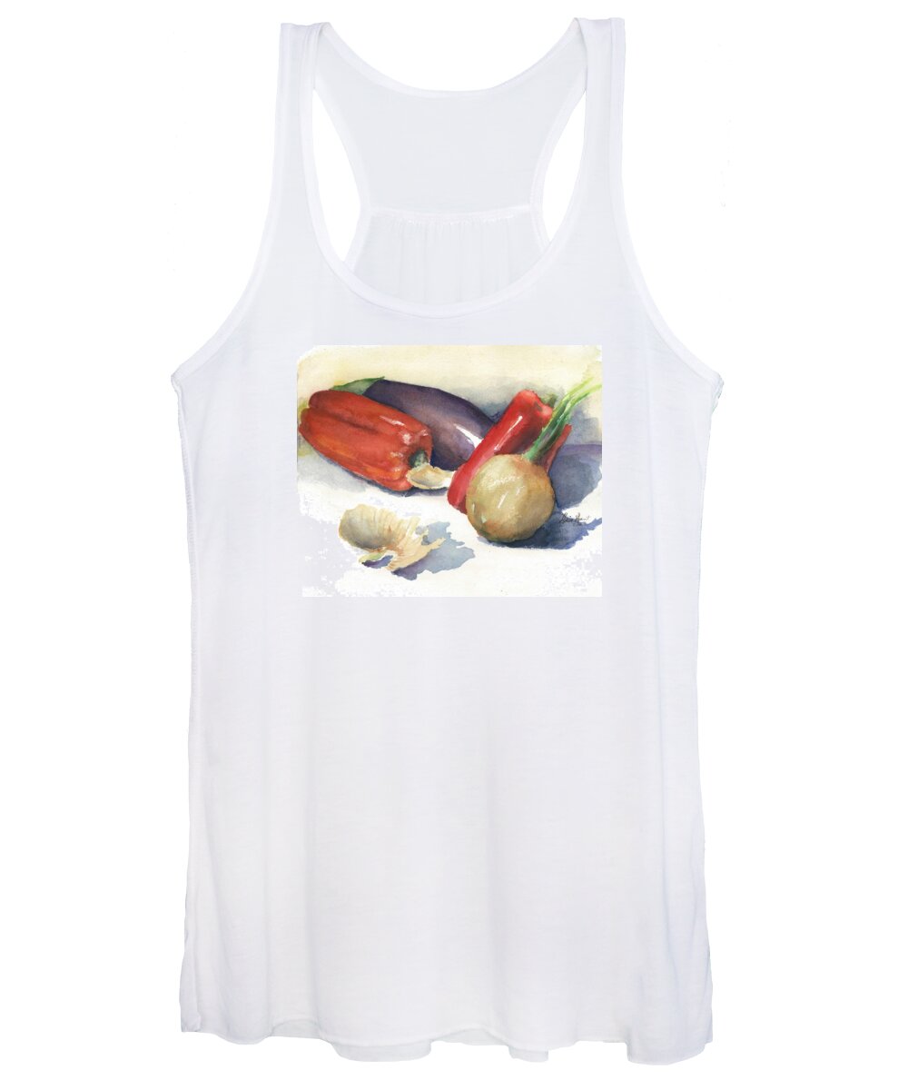 Eggplant Women's Tank Top featuring the painting From the Tuscan Garden #1 by Maria Hunt