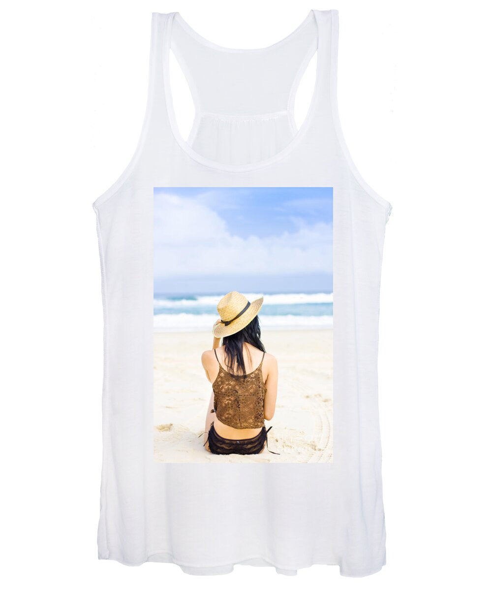 Beach Women's Tank Top featuring the photograph Gazing Out At The Ocean by Jorgo Photography