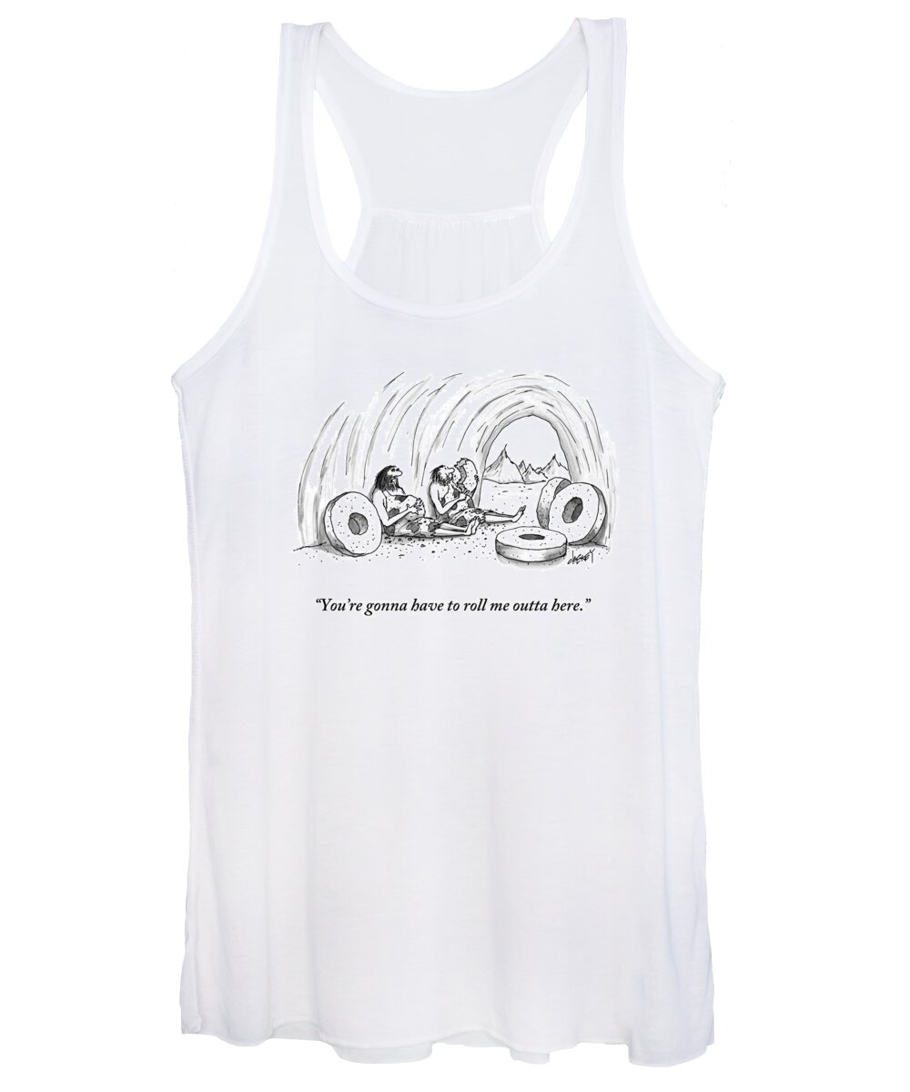 Caveman Women's Tank Top featuring the drawing Two Cavemen Sit In A Cave Surrounded By Stone #2 by Tom Cheney