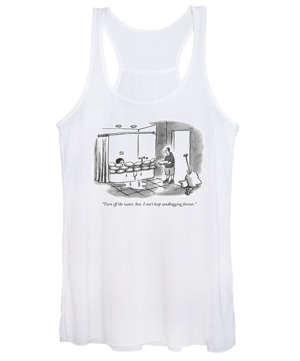 Bathrooms Women's Tank Top featuring the drawing Turn Off The Water by Frank Cotham