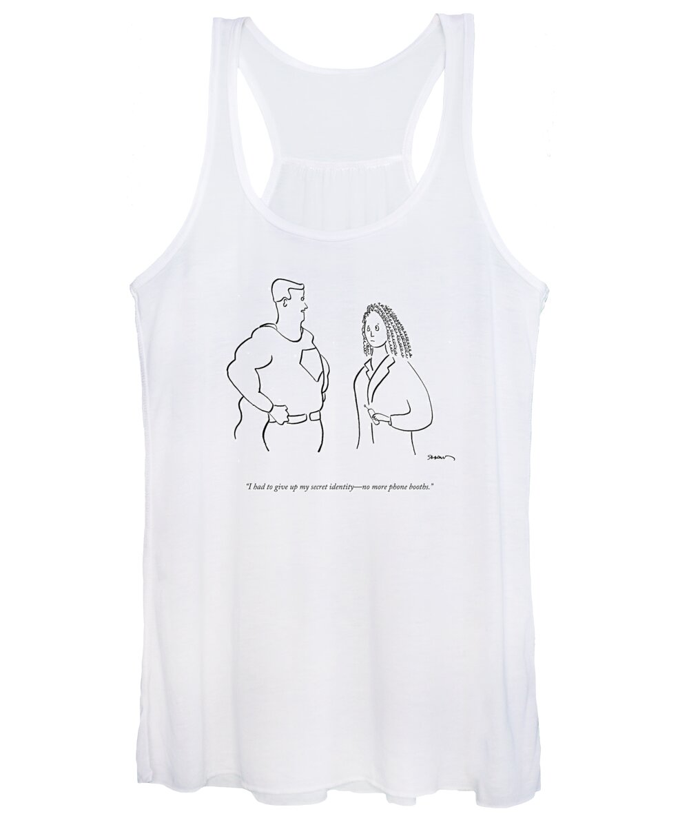 Superheroes Women's Tank Top featuring the drawing I Had To Give Up My Secret Identity - No More by Michael Shaw
