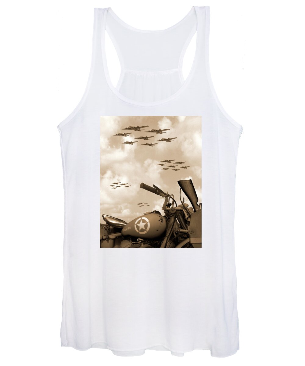 #faatoppicks Women's Tank Top featuring the photograph 1942 Indian 841 - B-17 Flying Fortress' by Mike McGlothlen