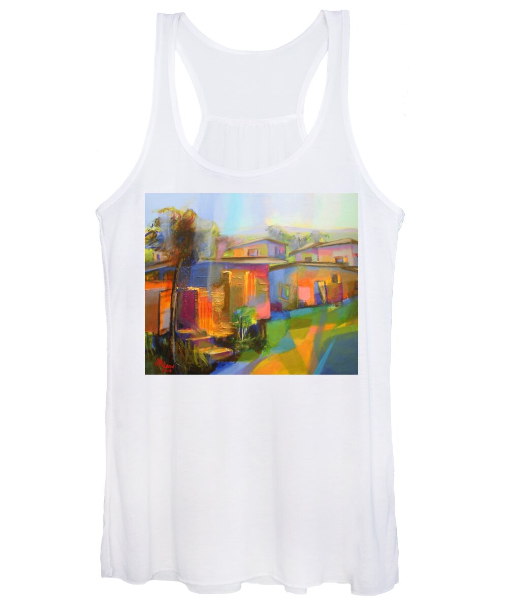 Abstract Women's Tank Top featuring the painting Houses #2 by Cynthia McLean