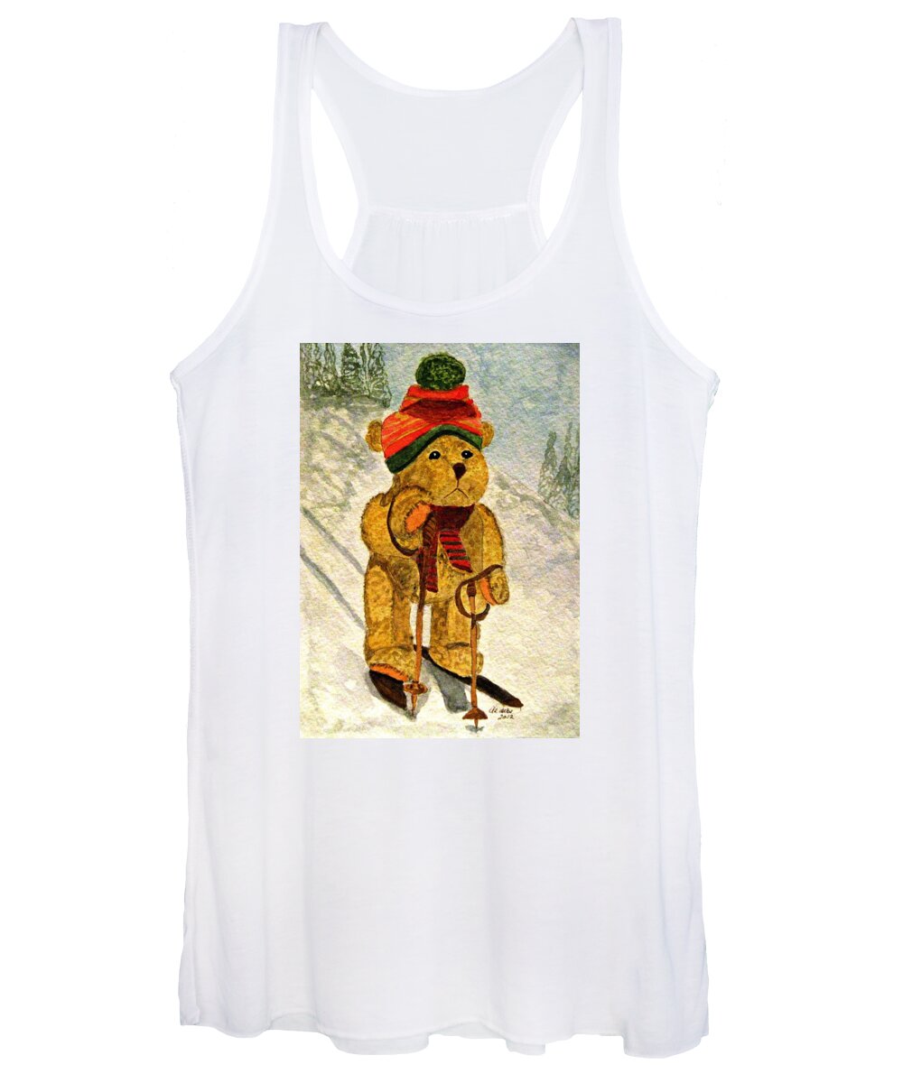 Bears Women's Tank Top featuring the painting Learning To Ski by Angela Davies