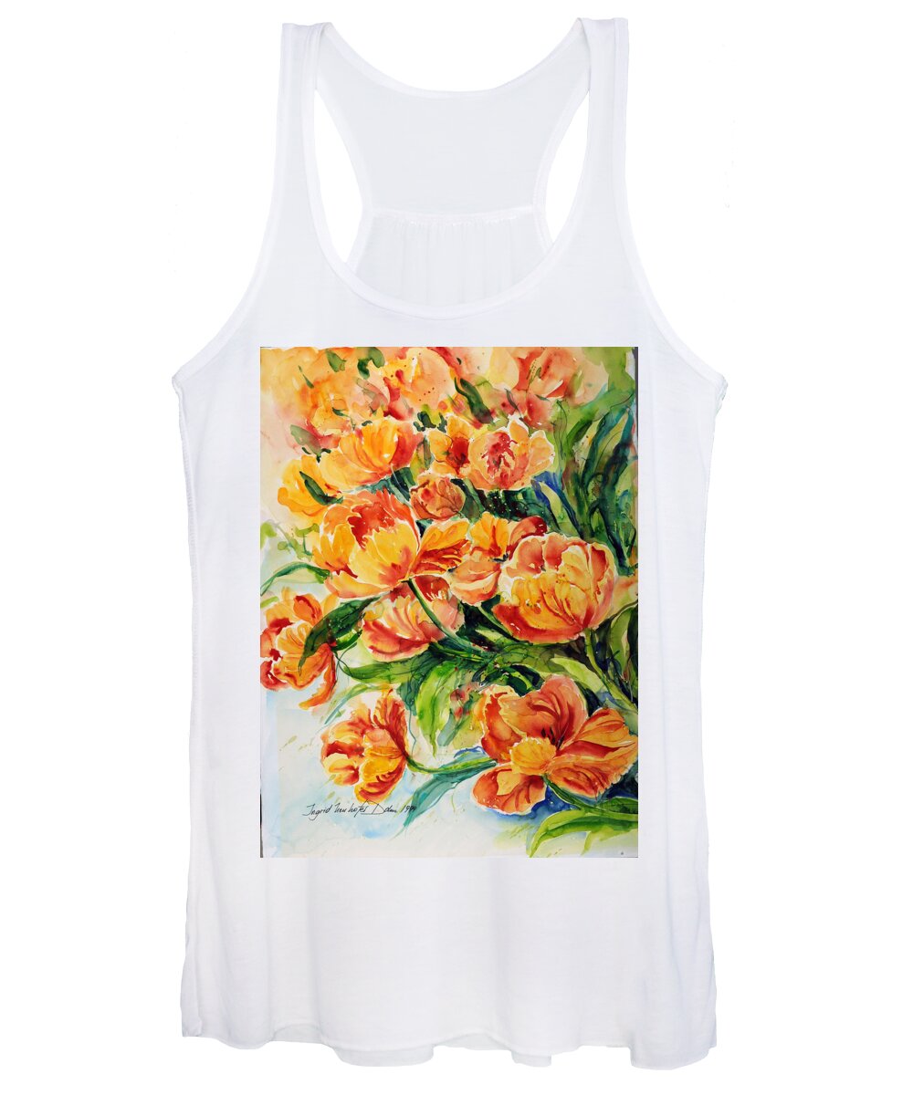 Orange Women's Tank Top featuring the painting Tulips by Ingrid Dohm