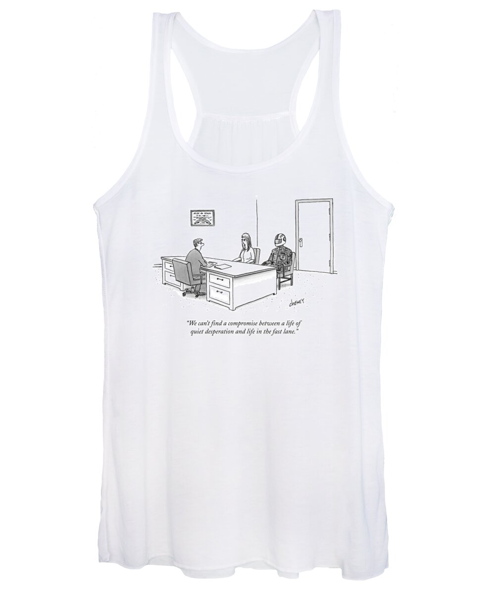Marriage Counselors Women's Tank Top featuring the drawing We Can't Find A Compromise Between A Life by Tom Cheney