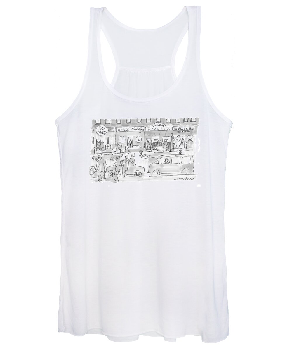 125054 (men Visiting Bars With Names Such As 'past My Bedtime Women's Tank Top featuring the drawing New Yorker March 31st, 2008 by Michael Crawford