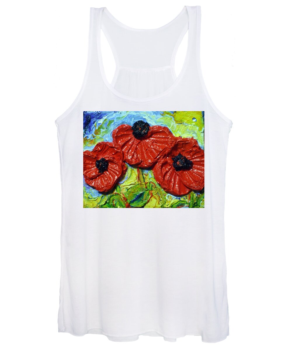 Red Women's Tank Top featuring the painting Paris' Red Poppies #2 by Paris Wyatt Llanso