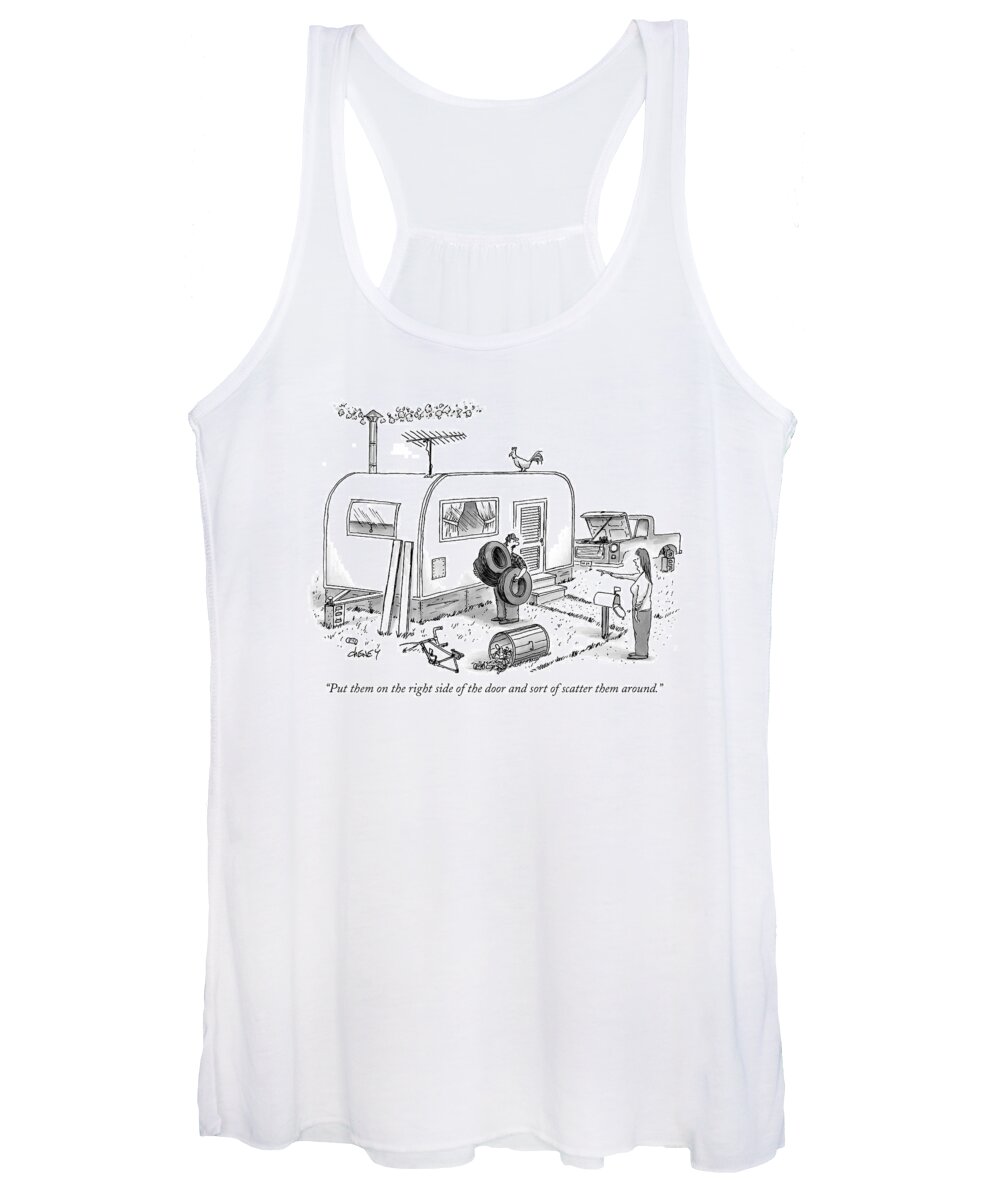 Real Estate Blue Collar Chores Furniture Women's Tank Top featuring the drawing Put Them On The Right Side Of The Door And Sort by Tom Cheney