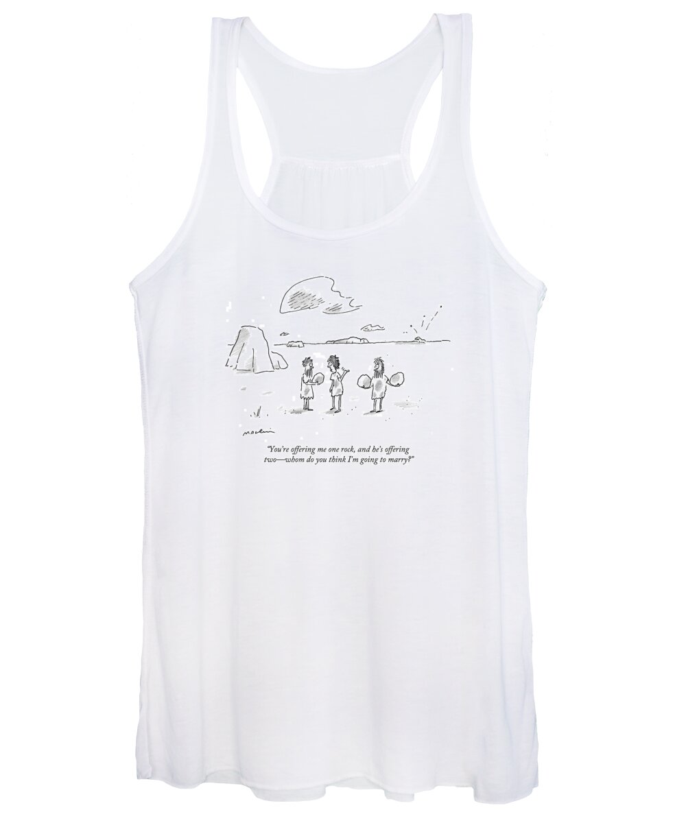 Cavemen Women's Tank Top featuring the drawing You're Offering Me One Rock by Michael Maslin