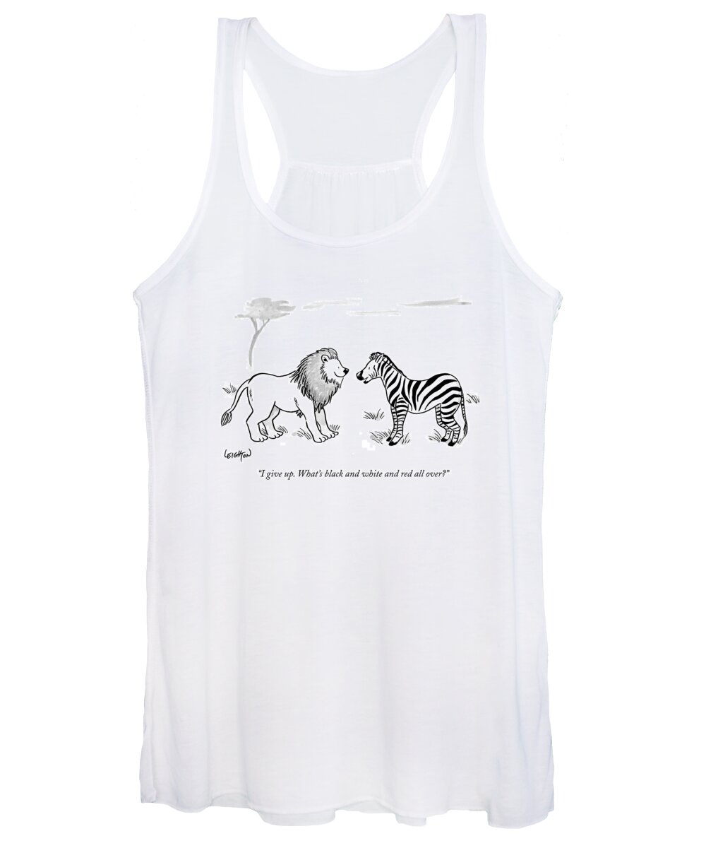 Zebra Women's Tank Top featuring the drawing I Give Up. What's Black And White And Red All by Robert Leighton