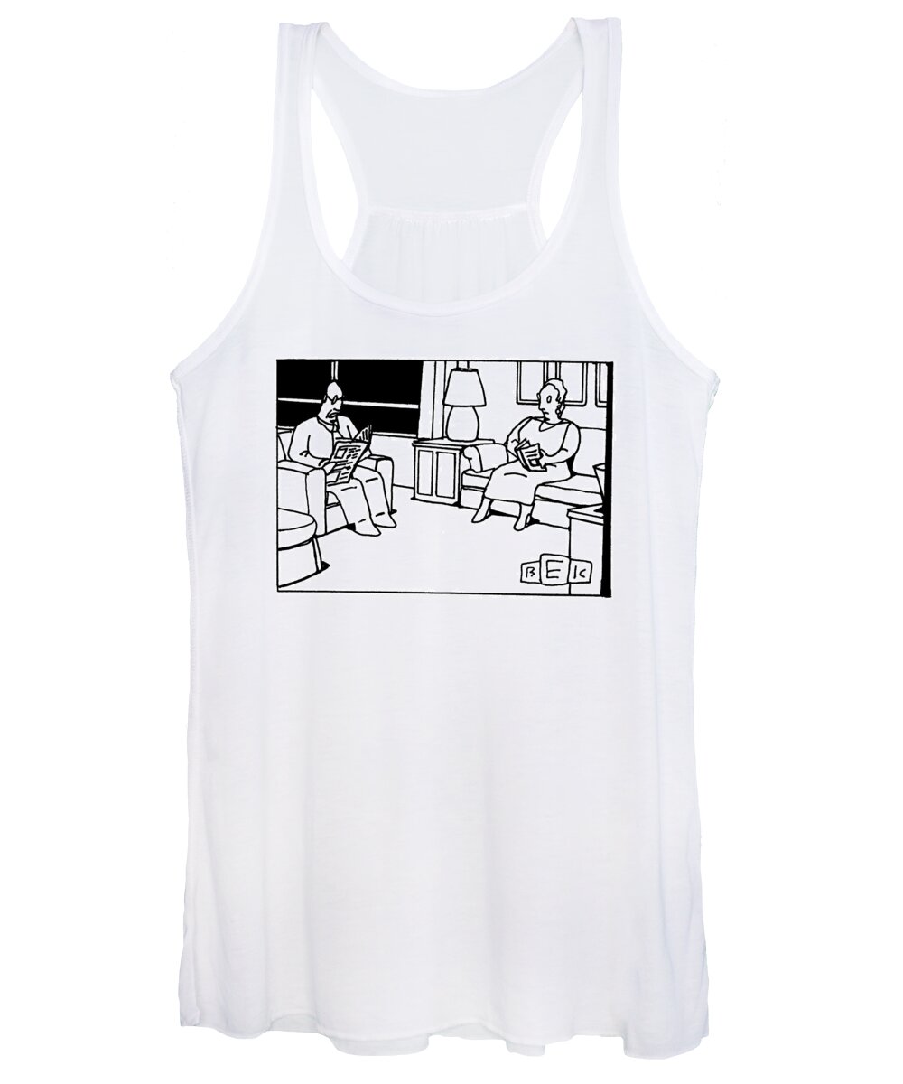 Newspaper Women's Tank Top featuring the drawing He Died Alone With His Family by Bruce Eric Kaplan