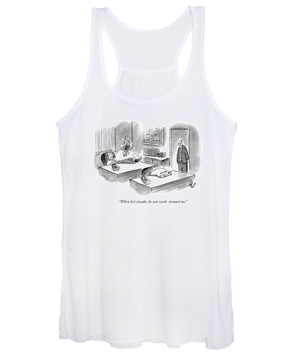 Lazy Women's Tank Top featuring the drawing When He's Awake by Frank Cotham