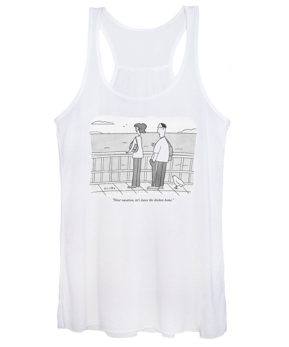 Relationships Leisure Vacations Relaxations Pets Domestic Animals Couple Pet

(couple On A Bridge With Their Pet Chicken.) 121653  Pve Peter C. Vey Peter Vey Pc Peter C. Vey P.c. Women's Tank Top featuring the drawing Next Vacation by Peter C. Vey