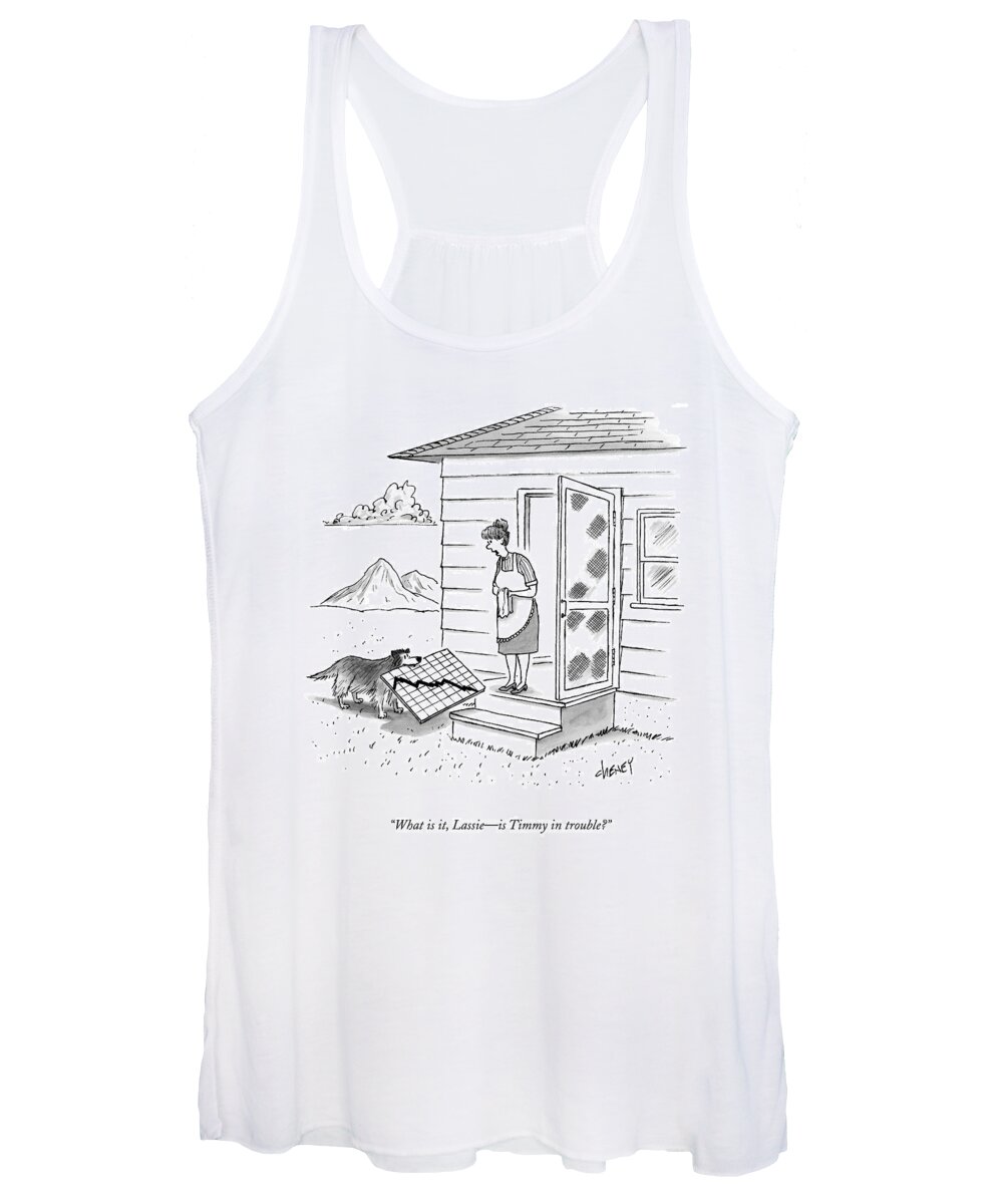 Graphs Women's Tank Top featuring the drawing What Is It, Lassie - Is Timmy In Trouble? by Tom Cheney