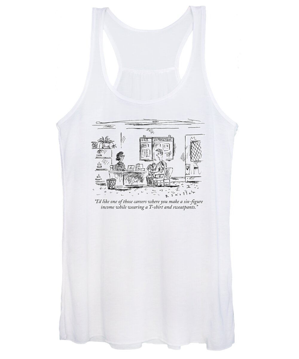 College Women's Tank Top featuring the drawing A Boy Sits Across From A Woman Behind A Desk by Barbara Smaller