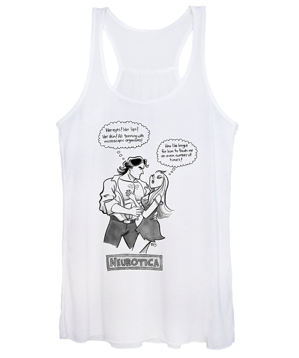 Erotica Women's Tank Top featuring the drawing A Buff Man Holds A Woman In His Arms by Benjamin Schwartz
