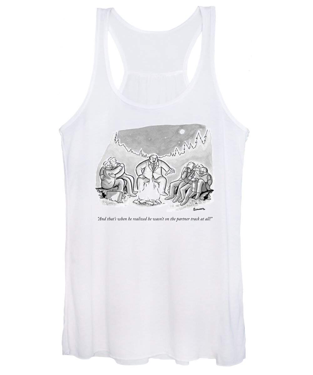 Businessmen Women's Tank Top featuring the drawing A Businessman In A Suit Sits Telling A Story by Benjamin Schwartz