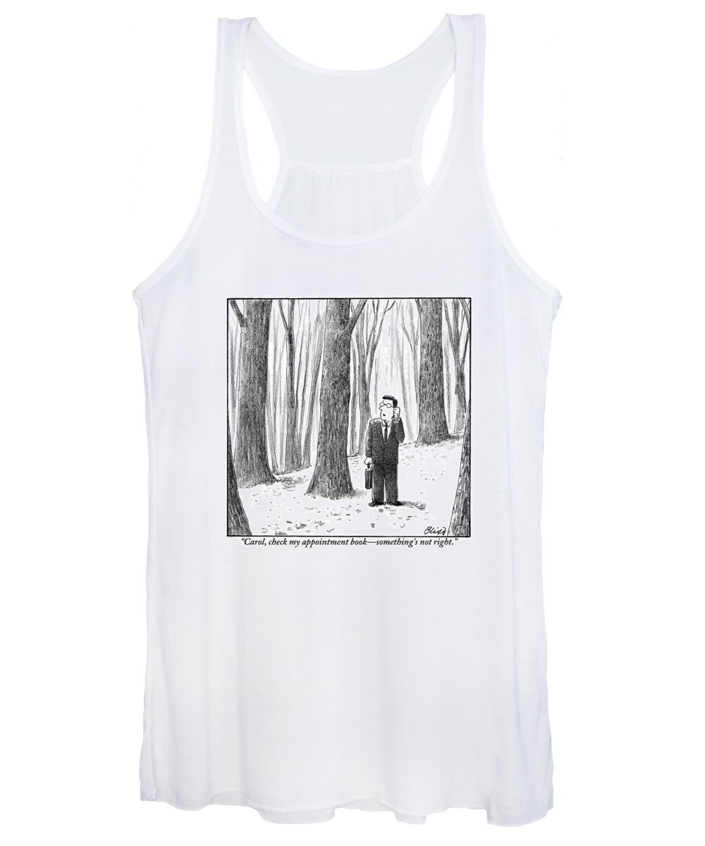Lost Women's Tank Top featuring the drawing A Businessman Is Seen Standing In The Middle by Harry Bliss