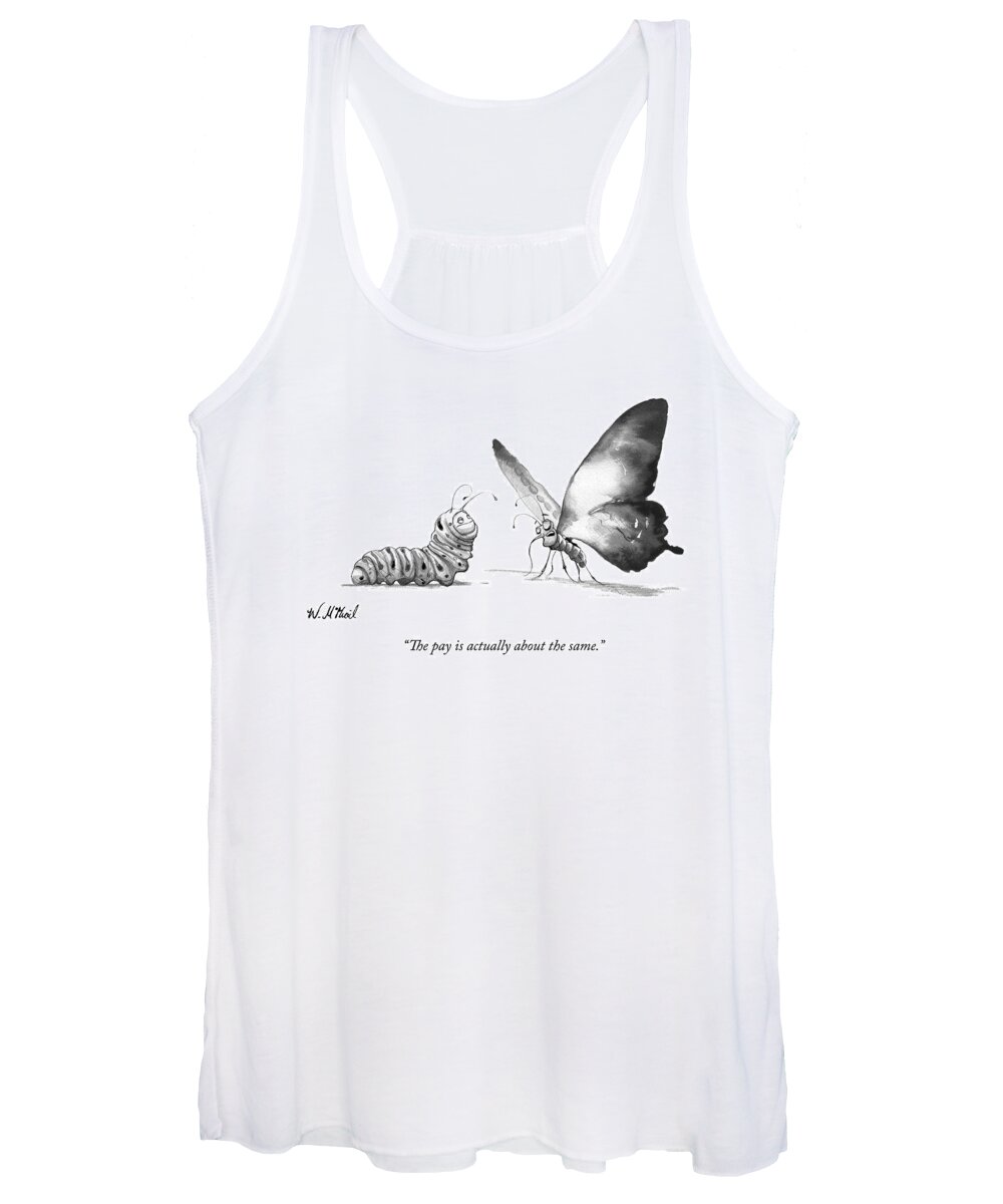 Caterpillar Women's Tank Top featuring the drawing A Butterfly Talks To A Caterpillar by Will McPhail
