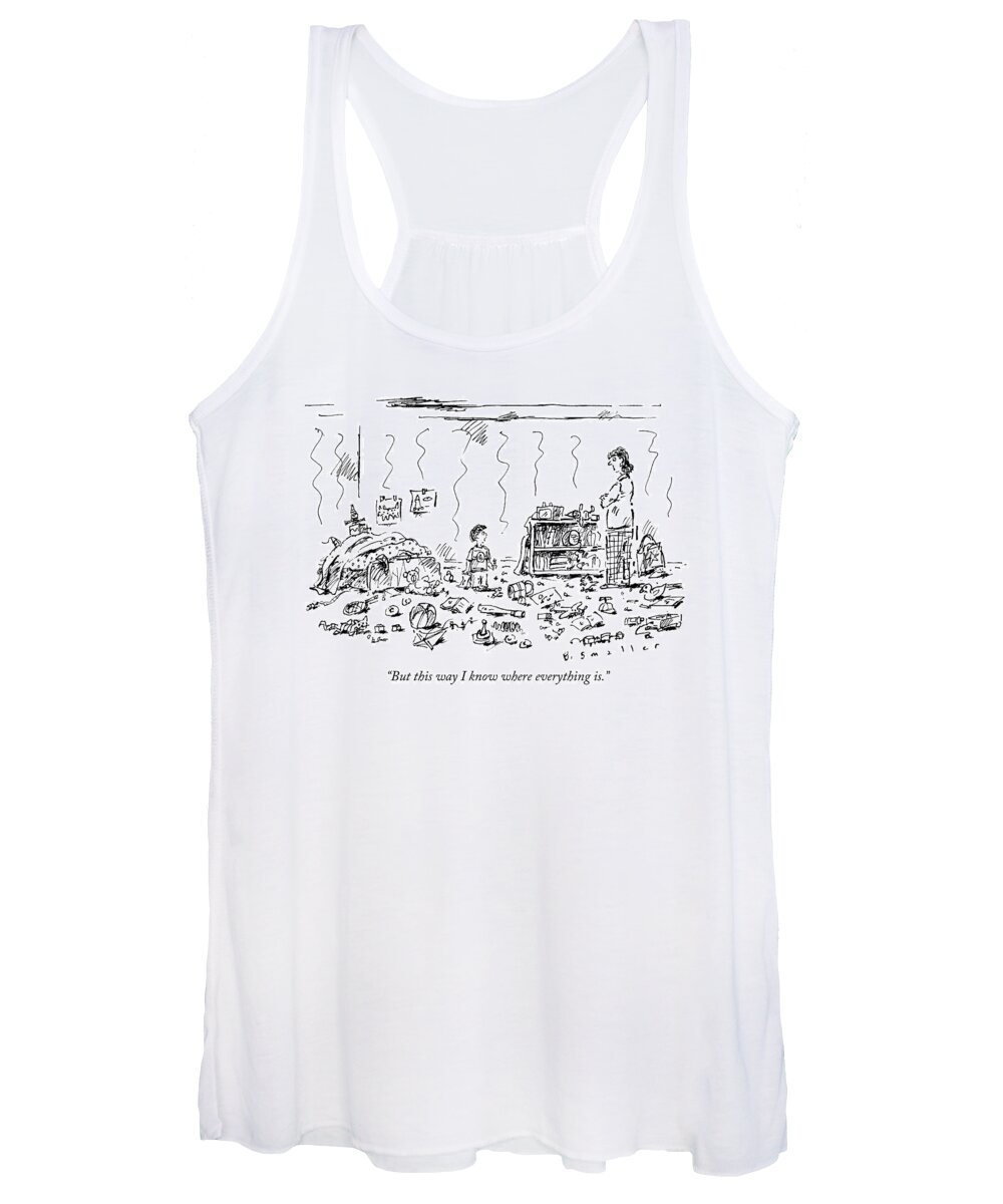 Child-rearing Women's Tank Top featuring the drawing A Child And Mother Discussing A Very Messy Room by Barbara Smaller