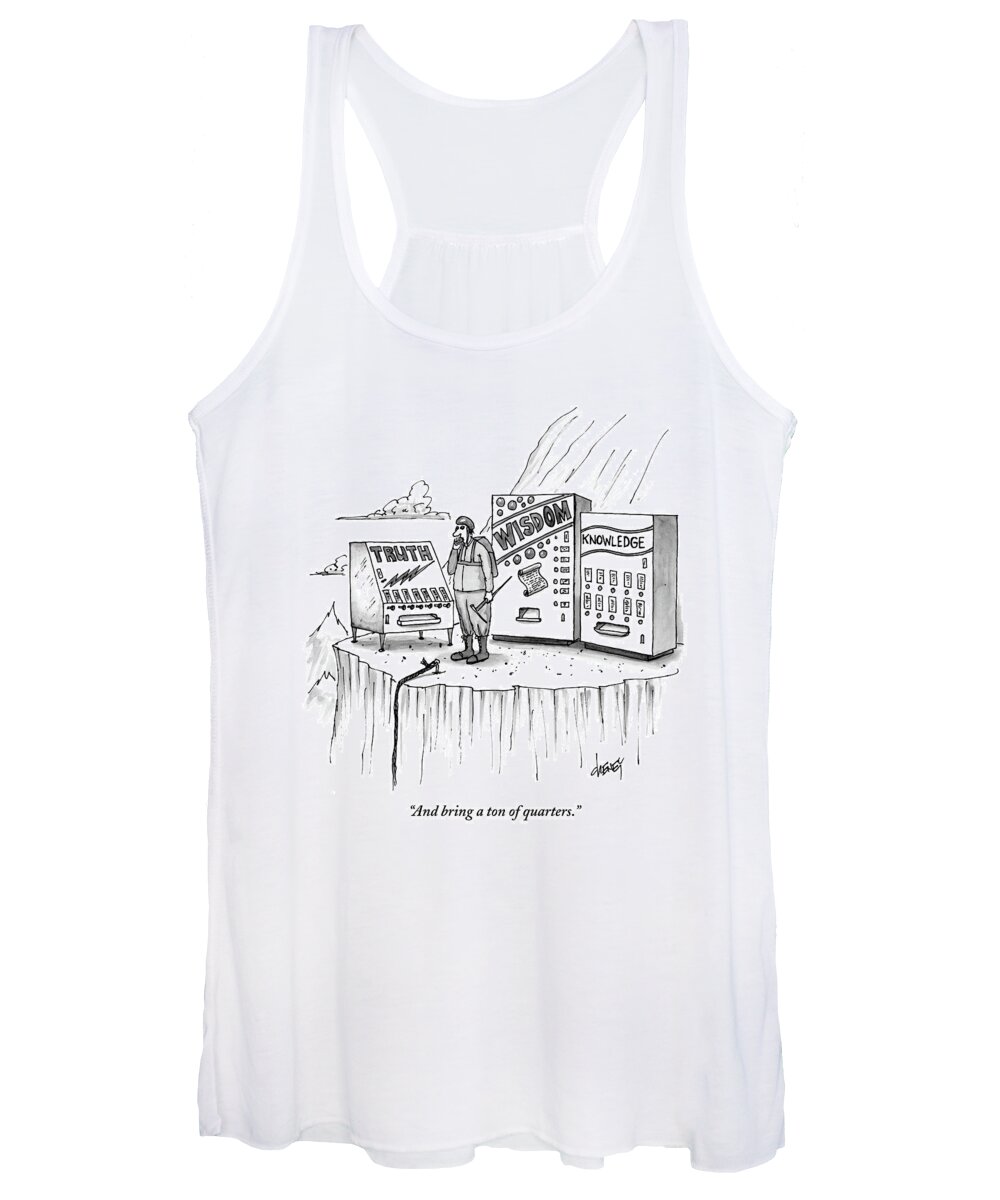 Vending Machines Women's Tank Top featuring the drawing A Climber Stands On A Ledge by Tom Cheney