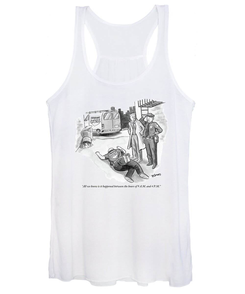Cable Women's Tank Top featuring the drawing A Cop And A Detective Stand Over The Face-down by Benjamin Schwartz