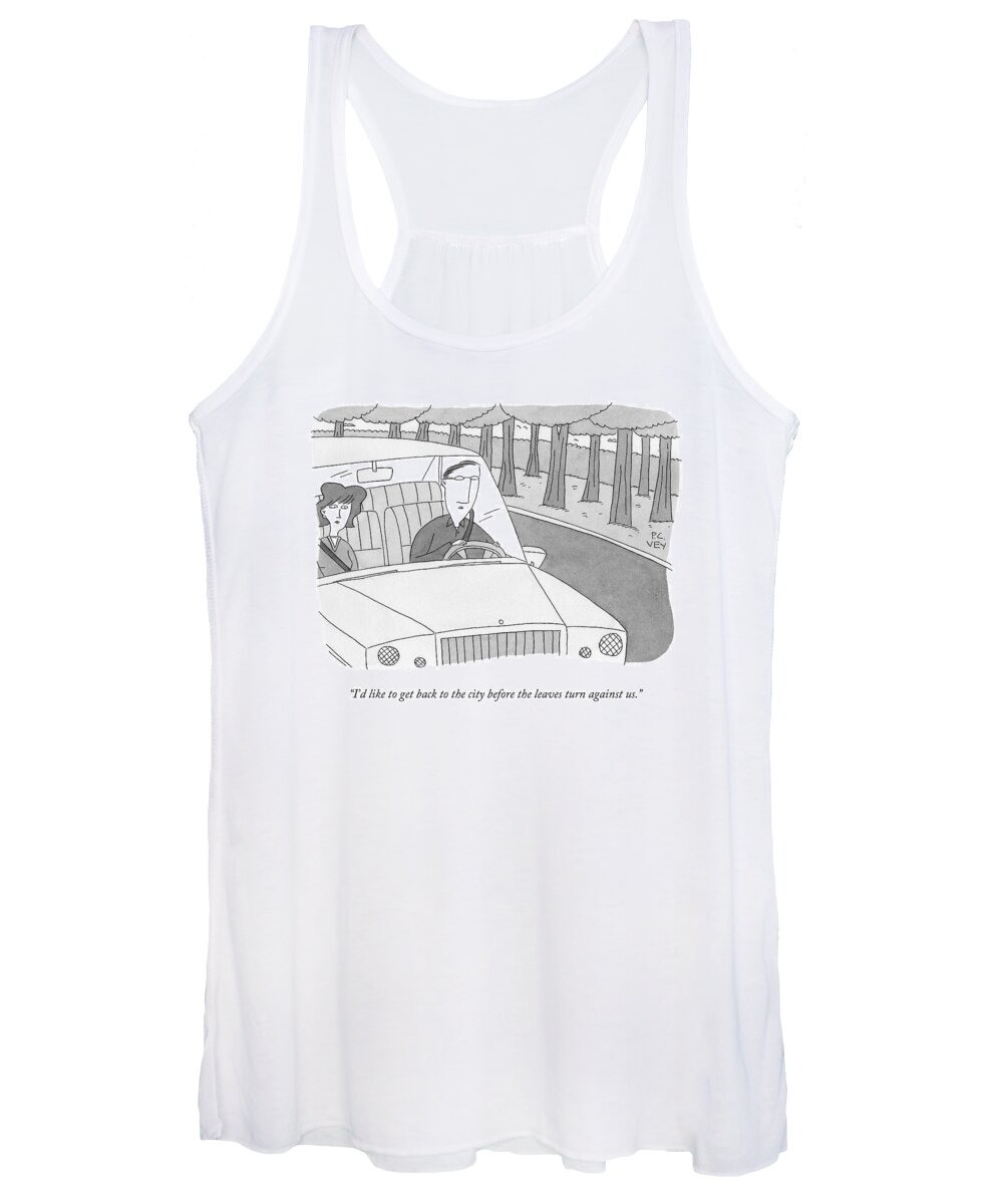 Forest Women's Tank Top featuring the drawing A Couple Drives Along A Forest Road by Peter C. Vey