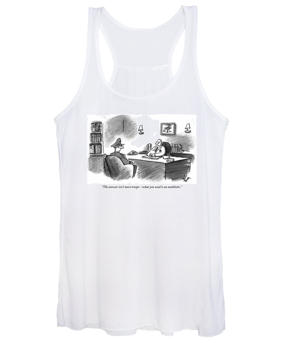Army Women's Tank Top featuring the drawing A Doctor Seated Behind His Desk Addresses An Army by Frank Cotham